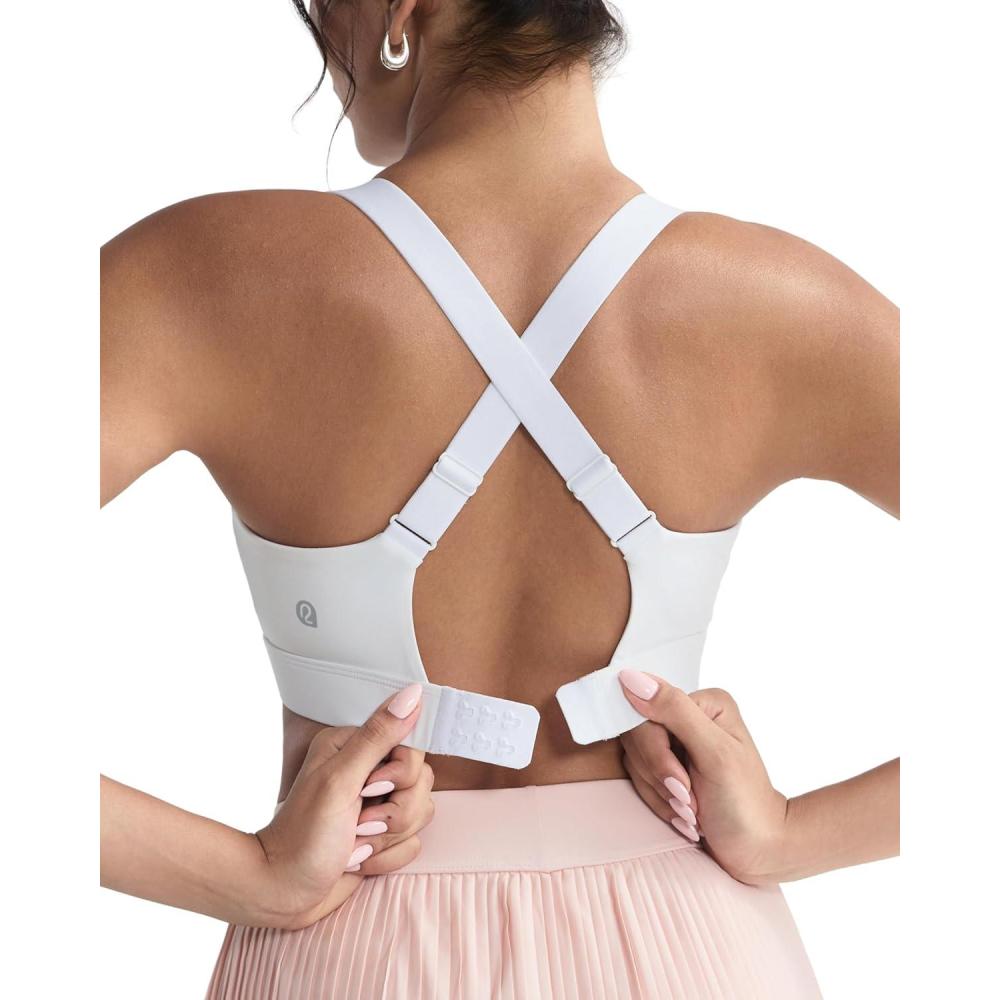 imageRUNNING GIRL Sports Bras for Women High Support Adjustable Straps Hook Back Sports Bras for Women with Sewn in PadsWhite