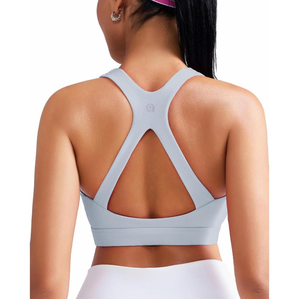 imageRUNNING GIRL Sports Bras for Women High Support Molded Cup High Impact Sports Bras with Sewn in Pads Racerback Running BraAsh Grey