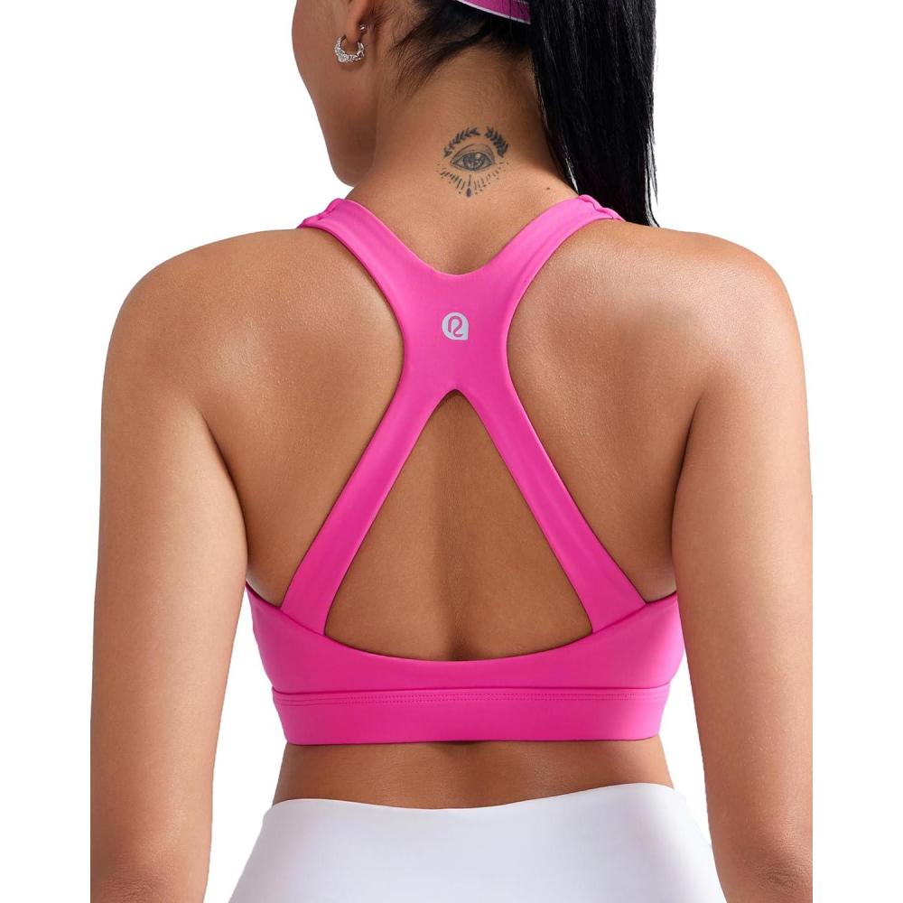 imageRUNNING GIRL Sports Bras for Women High Support Molded Cup High Impact Sports Bras with Sewn in Pads Racerback Running BraHot Pink