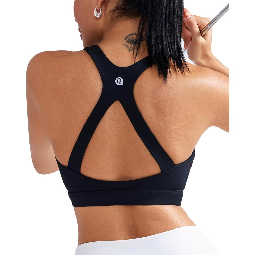 imageRUNNING GIRL Sports Bras for Women High Support Molded Cup High Impact Sports Bras with Sewn in Pads Racerback Running BraJet Black