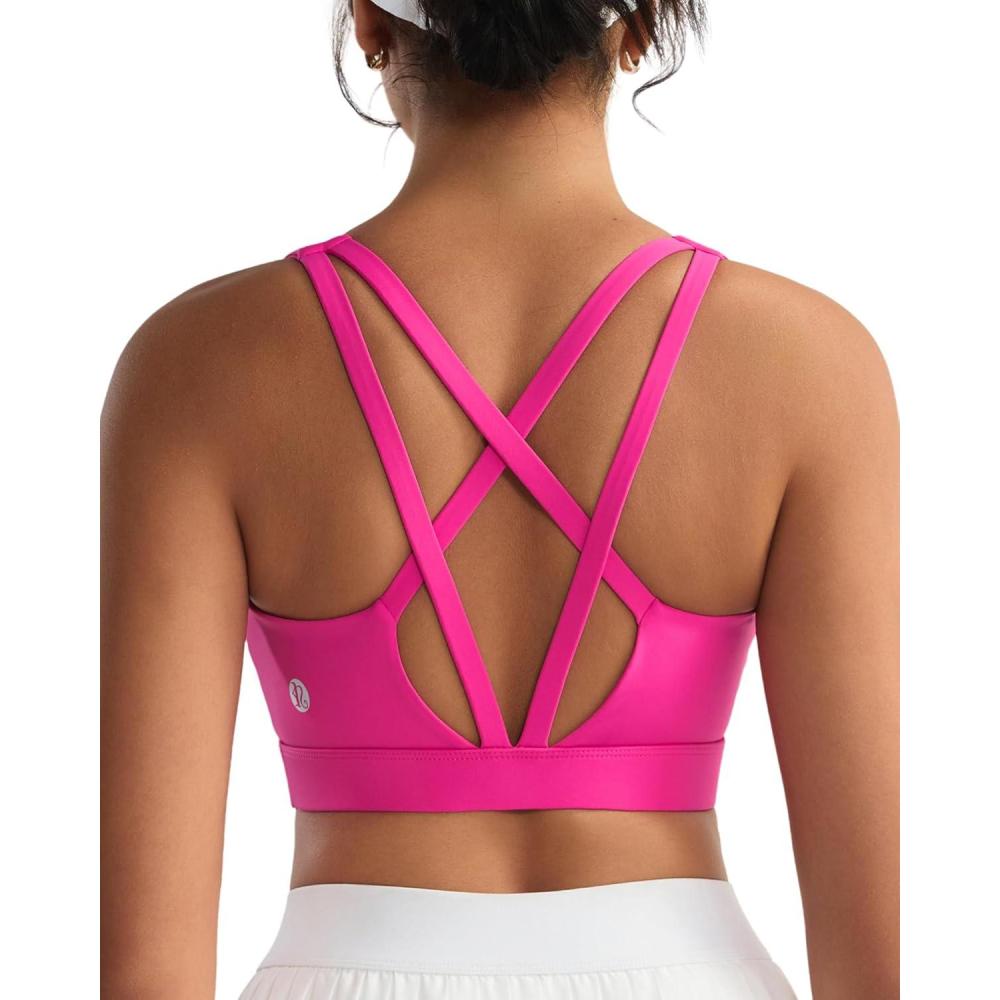 imageRUNNING GIRL Sports Bras for Women High Support Molded Cup High Impact Sports Bras with Sewn in Pads Strappy Yoga BraHot Pink