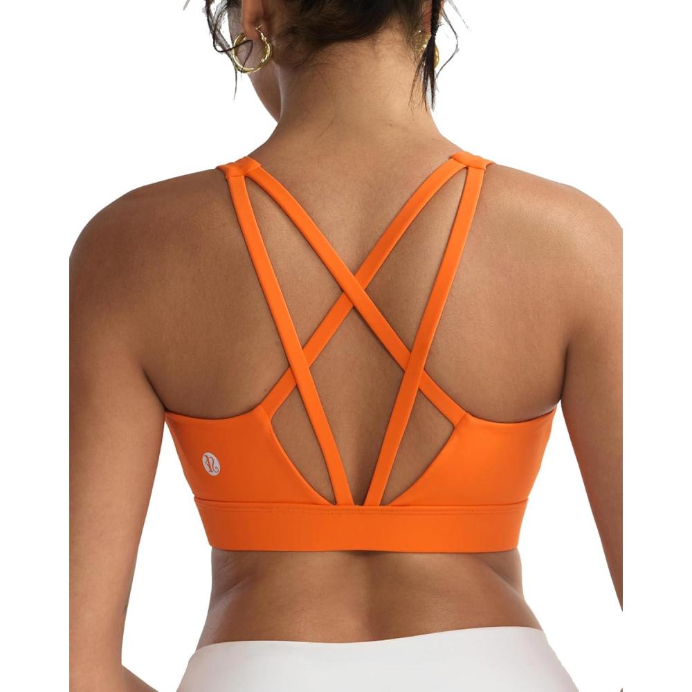 imageRUNNING GIRL Sports Bras for Women High Support Molded Cup High Impact Sports Bras with Sewn in Pads Strappy Yoga BraOrange