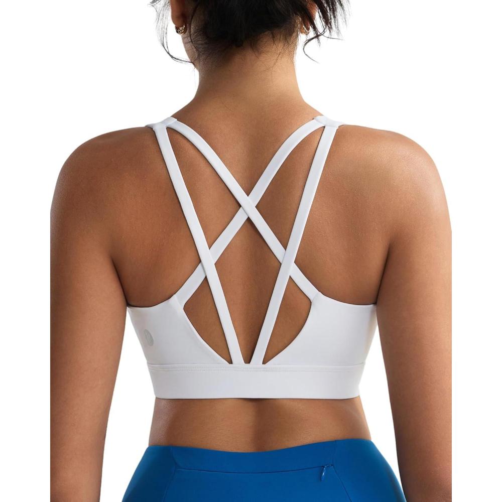 imageRUNNING GIRL Sports Bras for Women High Support Molded Cup High Impact Sports Bras with Sewn in Pads Strappy Yoga BraWhite