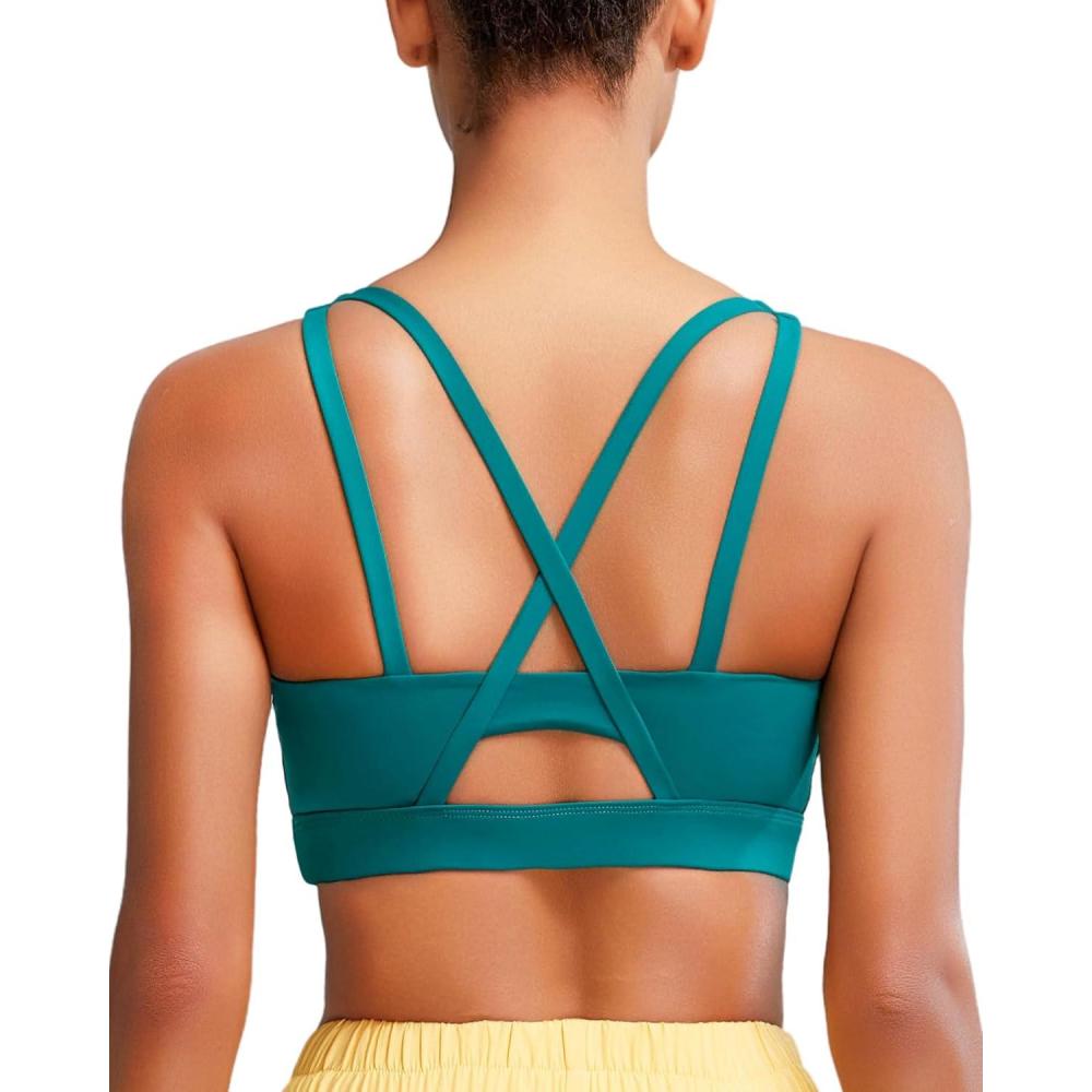 imageRUNNING GIRL Sports Bras for Women High Support Molded Cup Strappy High Impact Sports Bras for Women with Sewn in PadsDark Green