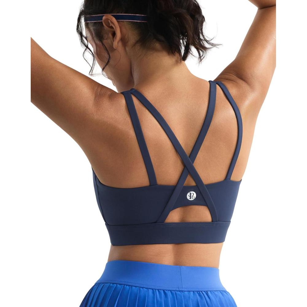imageRUNNING GIRL Sports Bras for Women High Support Molded Cup Strappy High Impact Sports Bras for Women with Sewn in PadsNavy Blue
