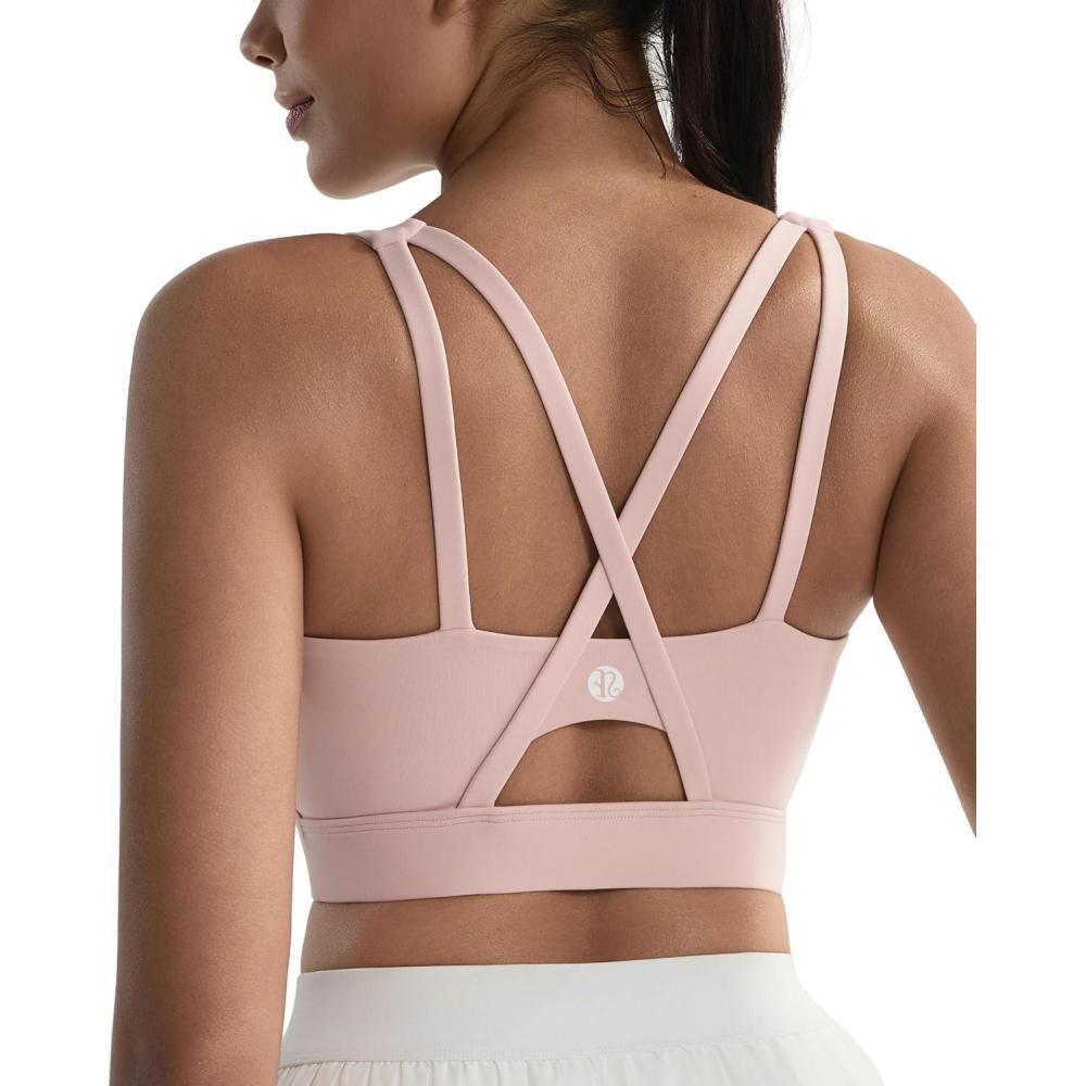 imageRUNNING GIRL Sports Bras for Women High Support Molded Cup Strappy High Impact Sports Bras for Women with Sewn in PadsPink