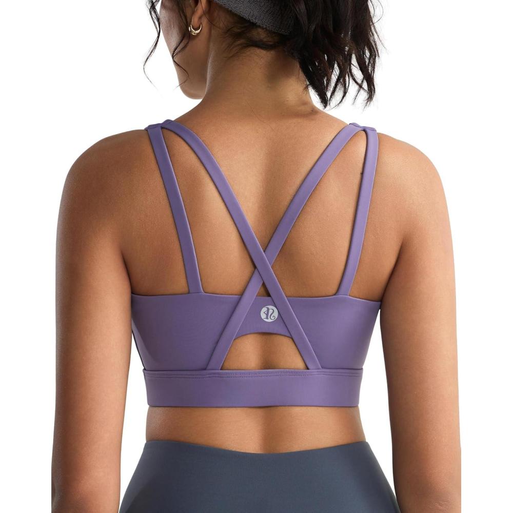 imageRUNNING GIRL Sports Bras for Women High Support Molded Cup Strappy High Impact Sports Bras for Women with Sewn in PadsPurple