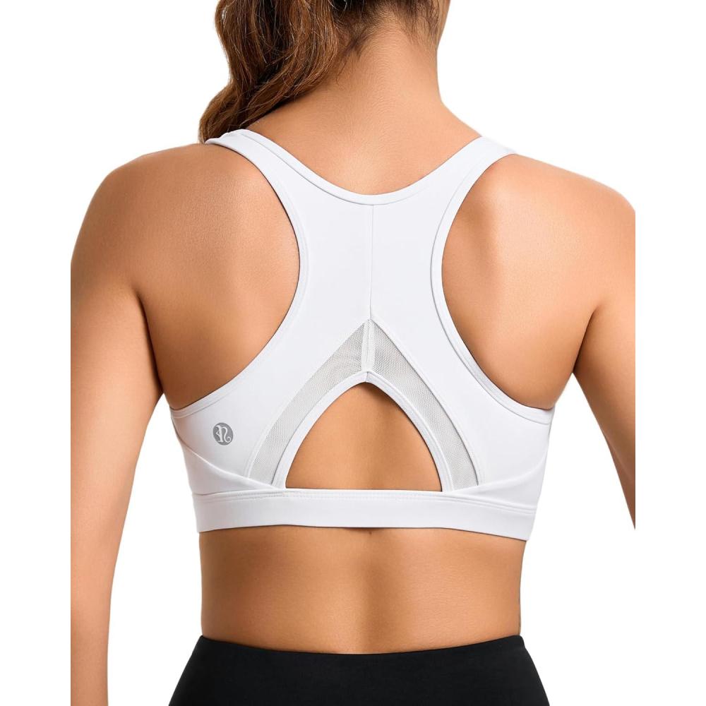 imageRUNNING GIRL Sports Bras for Women High Support Moulded Cup High Impact Sports Bras Racerback Workout Running Yoga BraCloud White