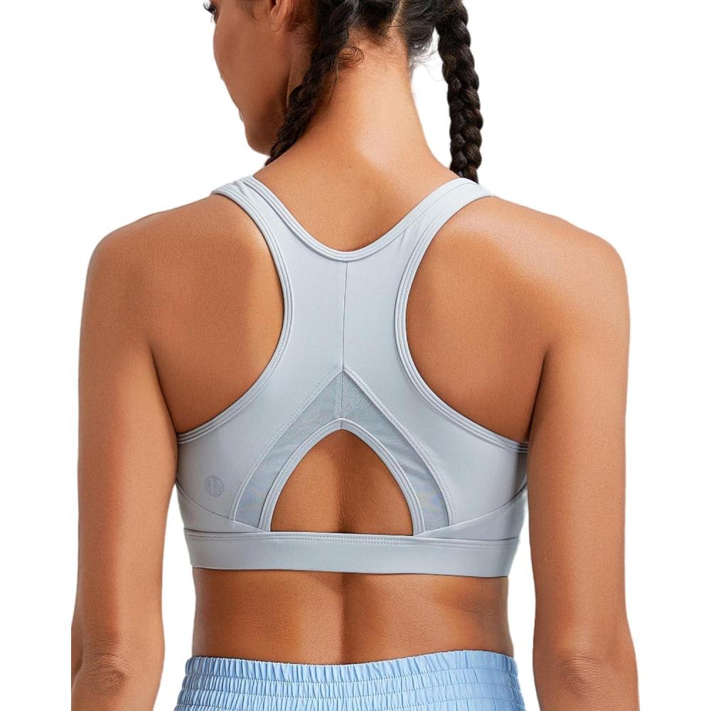 imageRUNNING GIRL Sports Bras for Women High Support Moulded Cup High Impact Sports Bras Racerback Workout Running Yoga BraSilver Gray