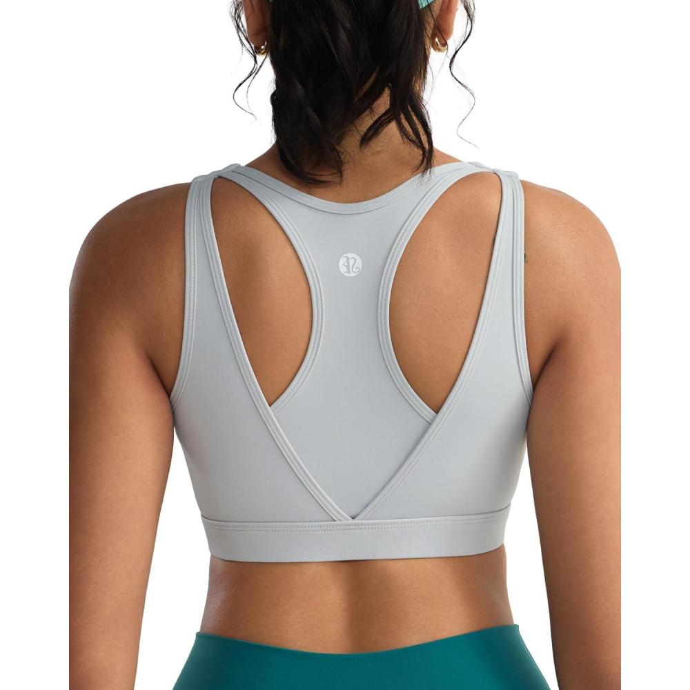 imageRUNNING GIRL Sports Bras for Women High SupportMolded Cup High Impact Sports Bra Racerback Workout Yoga Running BraAsh Grey