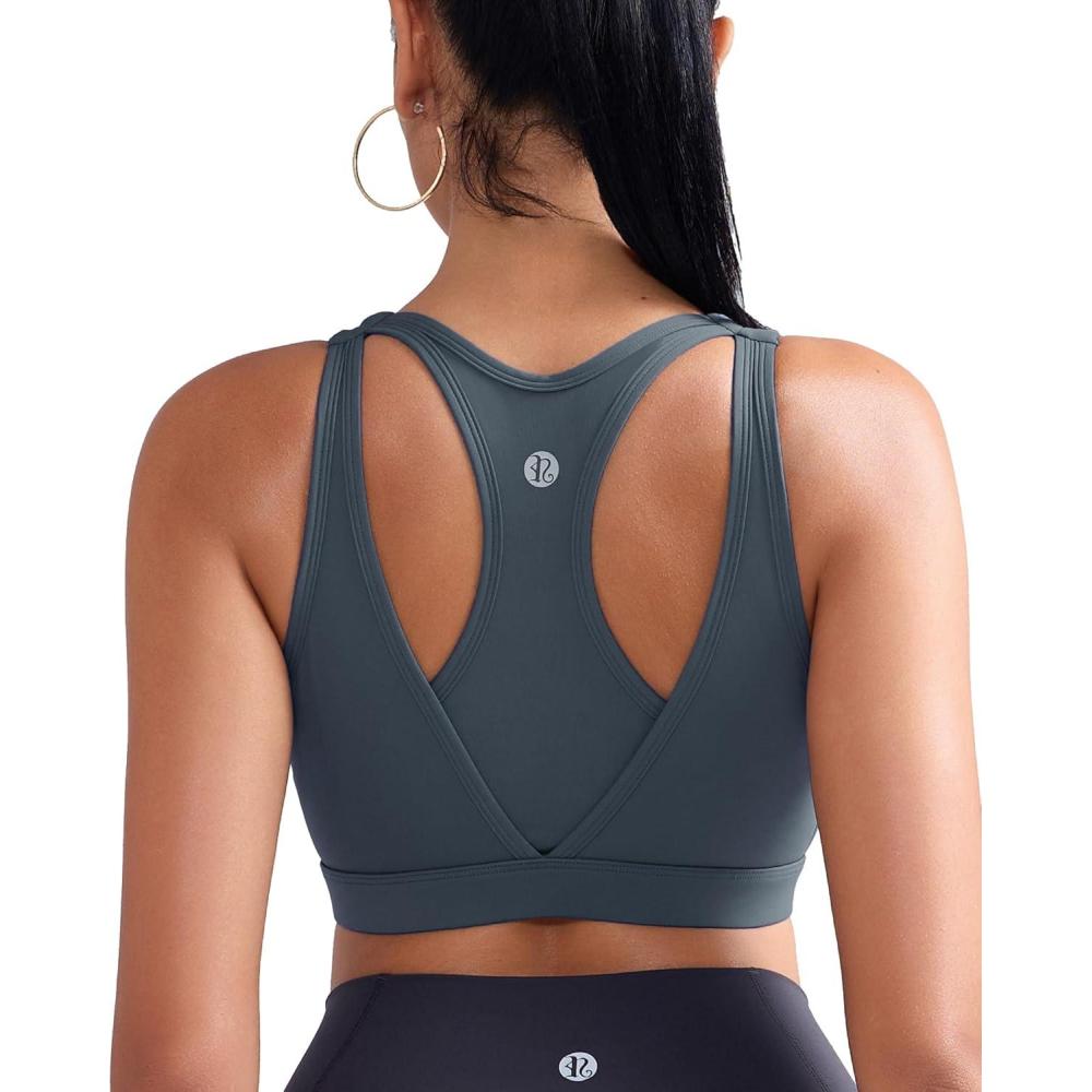 imageRUNNING GIRL Sports Bras for Women High SupportMolded Cup High Impact Sports Bra Racerback Workout Yoga Running BraDeep Grey