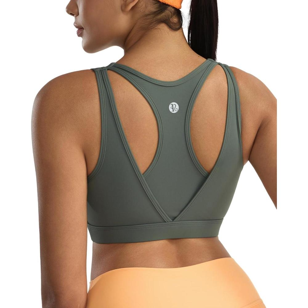 imageRUNNING GIRL Sports Bras for Women High SupportMolded Cup High Impact Sports Bra Racerback Workout Yoga Running BraGrey Sage