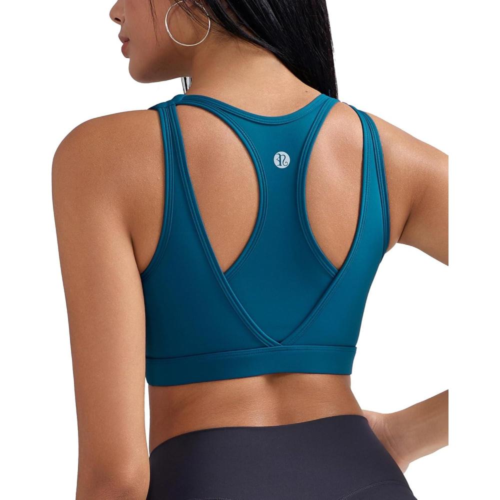 imageRUNNING GIRL Sports Bras for Women High SupportMolded Cup High Impact Sports Bra Racerback Workout Yoga Running BraNavy