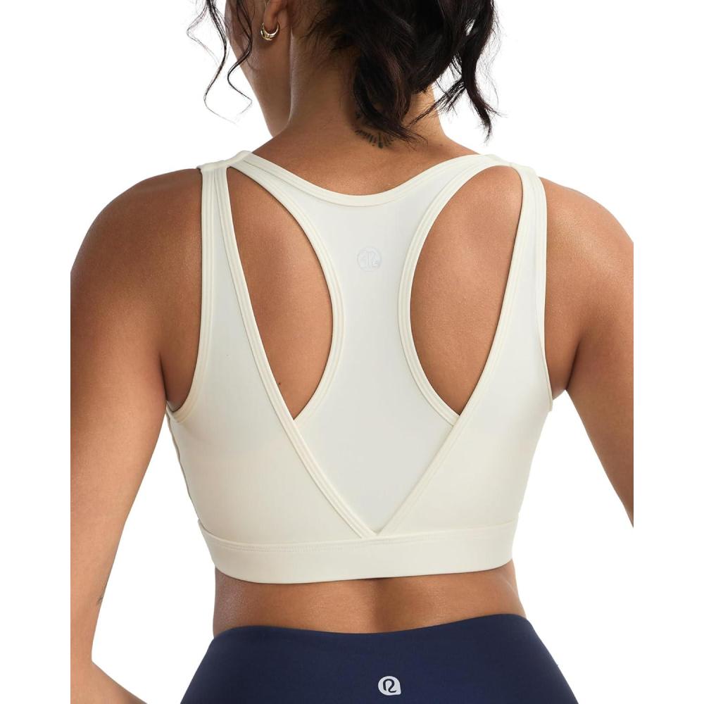 imageRUNNING GIRL Sports Bras for Women High SupportMolded Cup High Impact Sports Bra Racerback Workout Yoga Running BraWhite Apricot