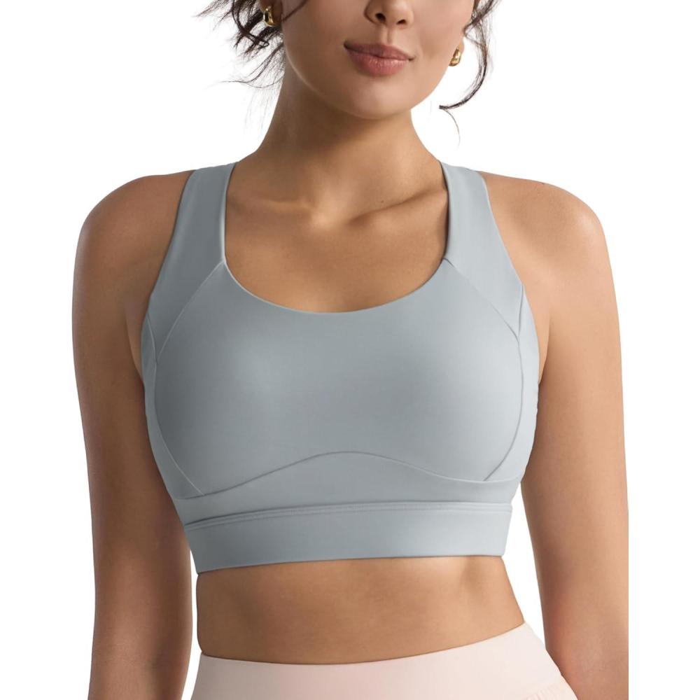 imageRUNNING GIRL Sports Bras for Women High SupportRacerback High Impact Grey Sports Bra Moulded Cup Workout Bra Push upZice Grey