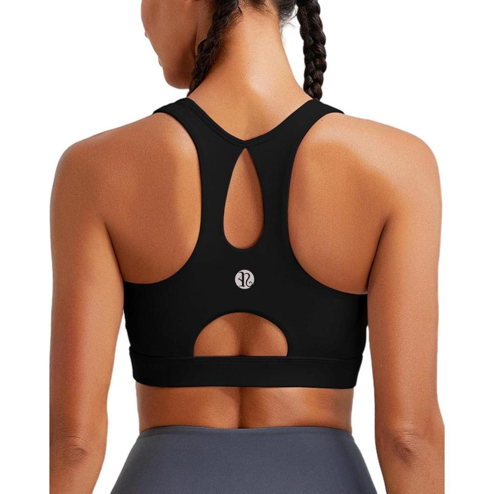 imageRUNNING GIRL Sports Bras for Women High SupportRacerback Molded Cup Sports Bra with Sewn in Pads Workout Running BraAblack