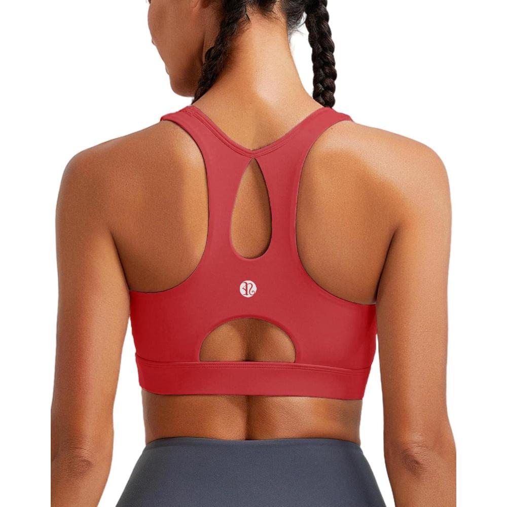 imageRUNNING GIRL Sports Bras for Women High SupportRacerback Molded Cup Sports Bra with Sewn in Pads Workout Running BraAred