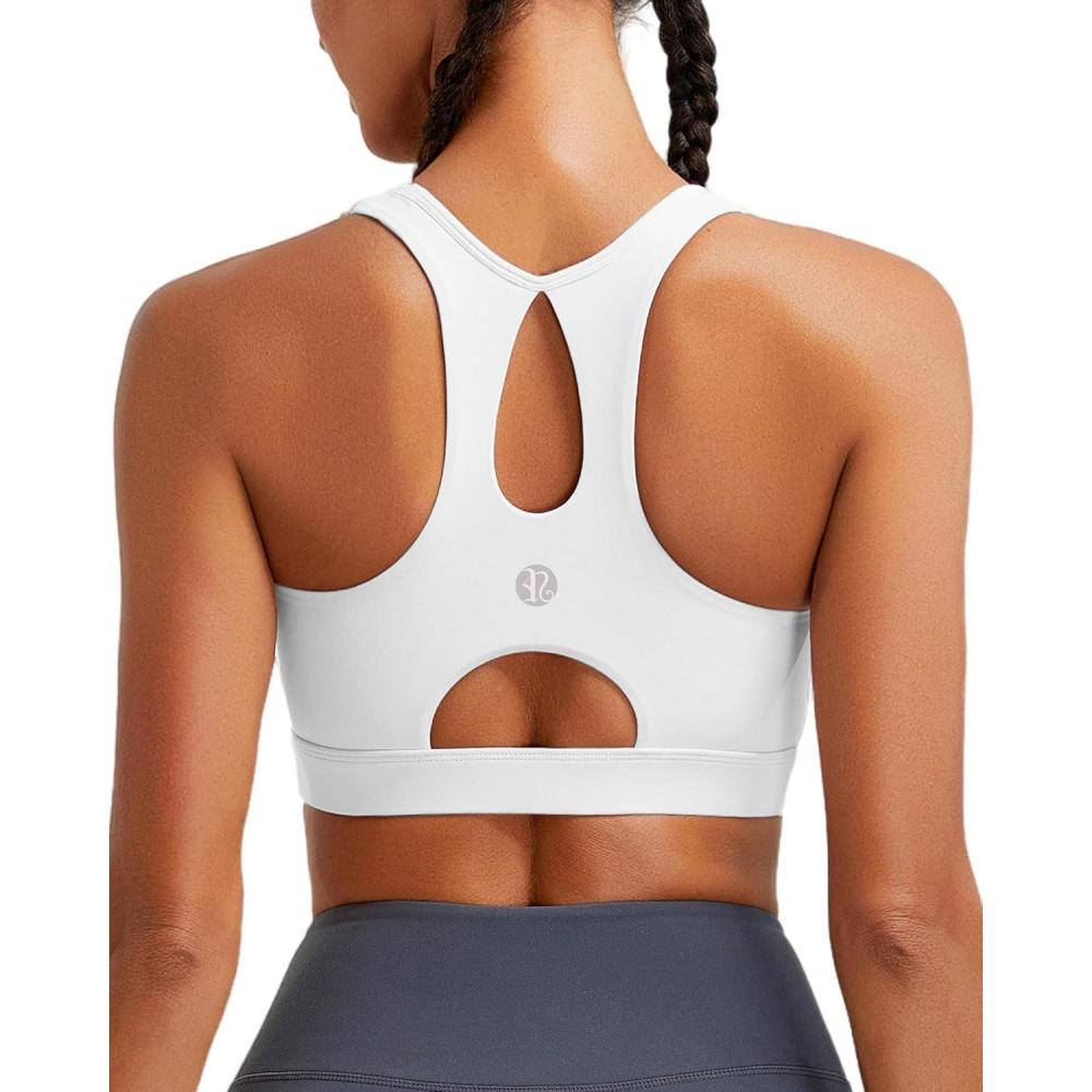 imageRUNNING GIRL Sports Bras for Women High SupportRacerback Molded Cup Sports Bra with Sewn in Pads Workout Running BraAwhite