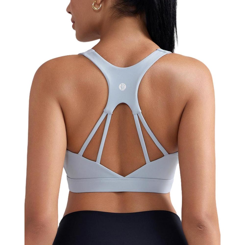 imageRUNNING GIRL Sports Bras for Women High SupportRacerback Molded Cup Sports Bra with Sewn in Pads Workout Running BraBgrey