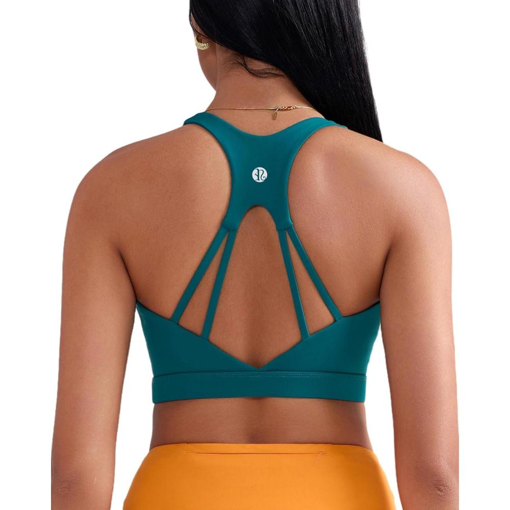 imageRUNNING GIRL Sports Bras for Women High SupportRacerback Molded Cup Sports Bra with Sewn in Pads Workout Running BraBteal