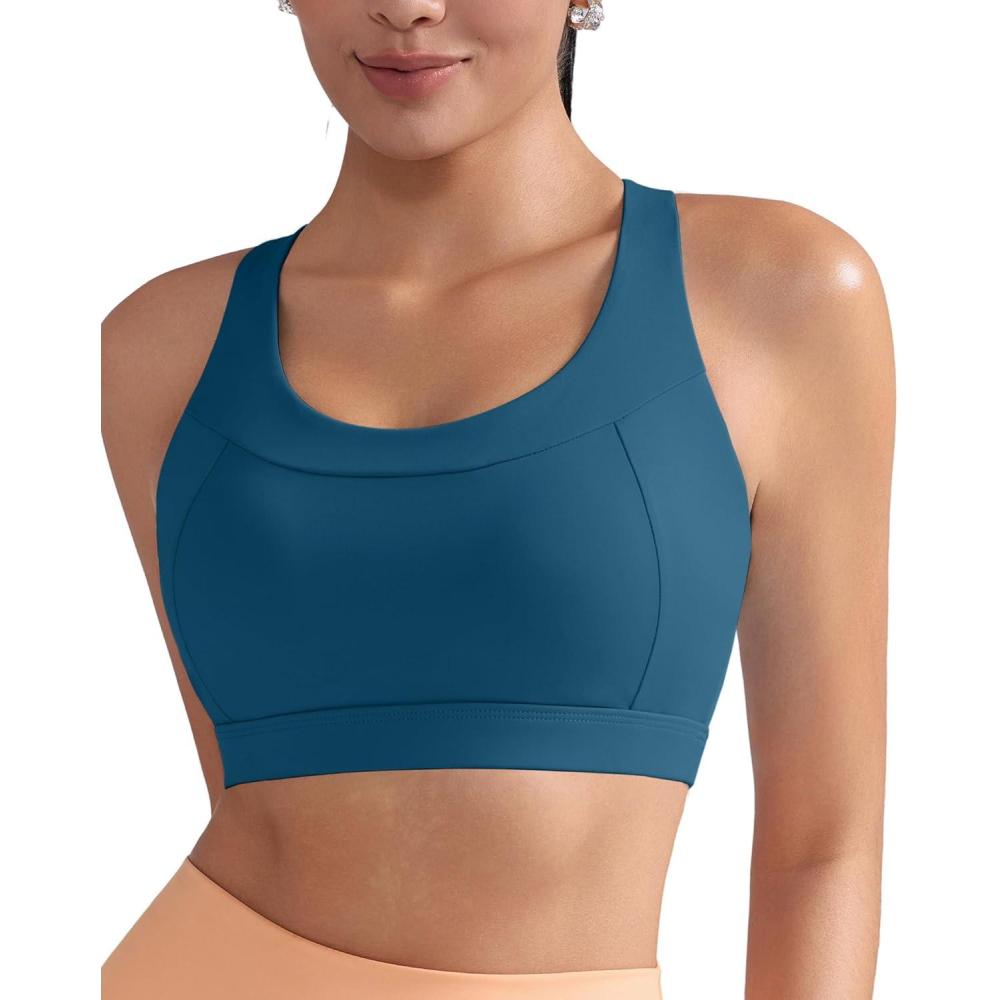 imageRUNNING GIRL Sports Bras for Women High SupportRacerback Molded Cup Sports Bra with Sewn in PadsAdark Blue