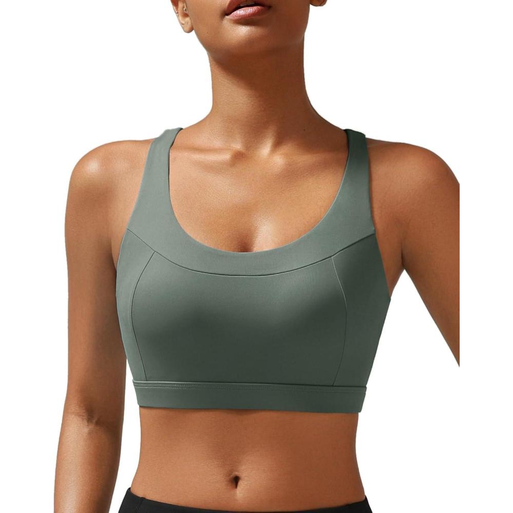 imageRUNNING GIRL Sports Bras for Women High SupportRacerback Molded Cup Sports Bra with Sewn in PadsAdark Green