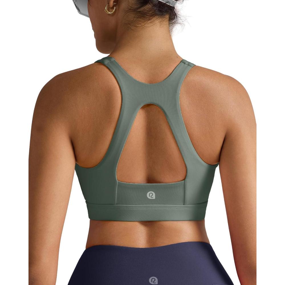 imageRUNNING GIRL Sports Bras for Women High SupportRacerback Molded Cup Sports Bra with Sewn in PadsBdark Green