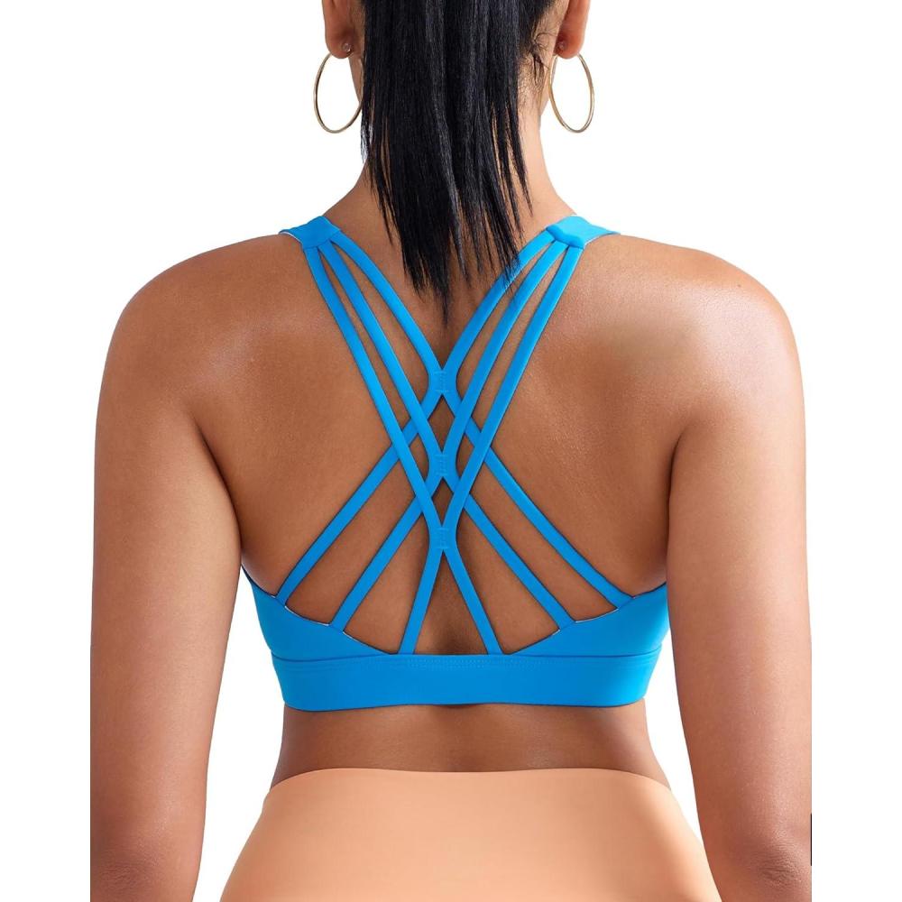 imageRUNNING GIRL Sports Bras for Women Medium Support CrissCross Strappy Sports Bra Workout Yoga Bra with Removable CupsBright Blue