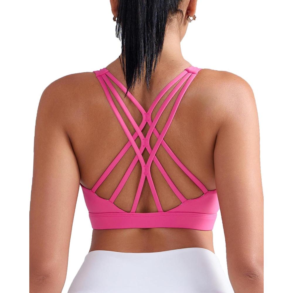 imageRUNNING GIRL Sports Bras for Women Medium Support CrissCross Strappy Sports Bra Workout Yoga Bra with Removable CupsHot Pink