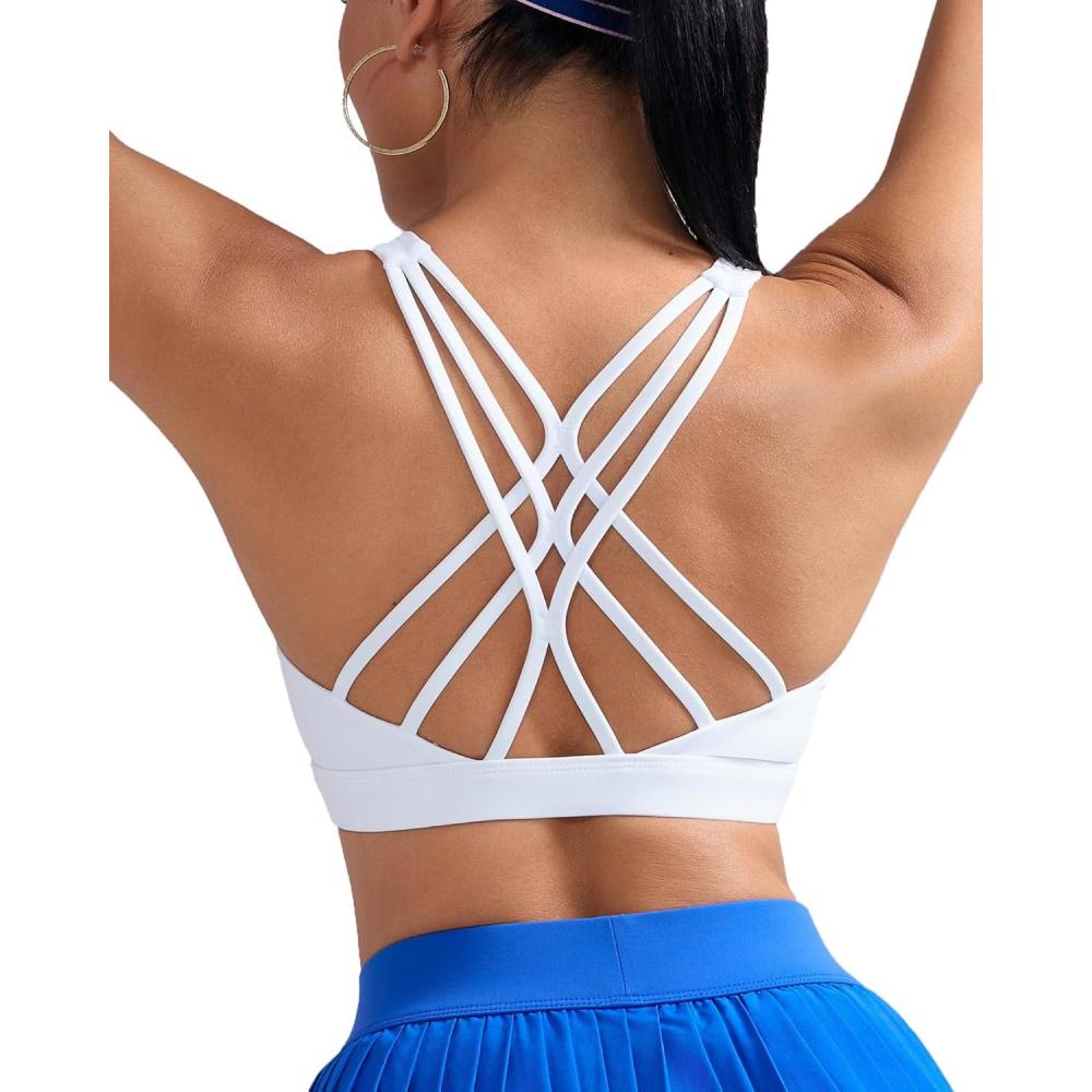 imageRUNNING GIRL Sports Bras for Women Medium Support CrissCross Strappy Sports Bra Workout Yoga Bra with Removable CupsWhite