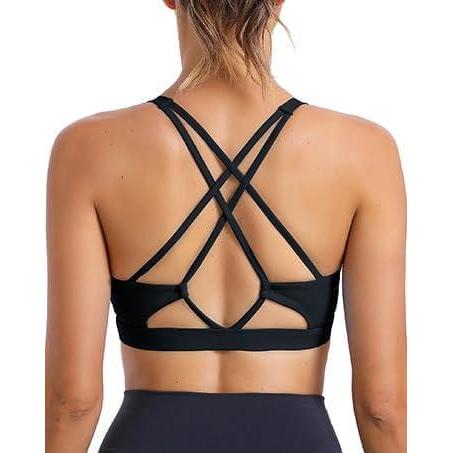 imageRUNNING GIRL Sports Bras for Women MediumHigh Impact Running Strappy Sports Bra with Removable PadsBjet Black