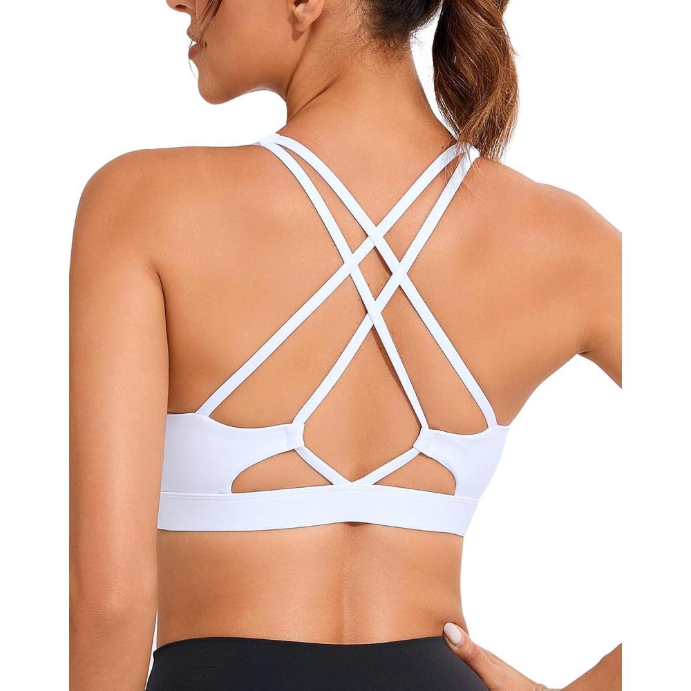 imageRUNNING GIRL Sports Bras for Women MediumHigh Impact Running Strappy Sports Bra with Removable PadsBsnow White