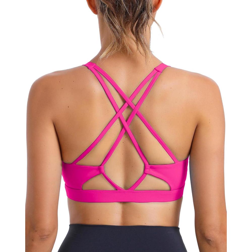 imageRUNNING GIRL Sports Bras for Women MediumHigh Impact Running Strappy Sports Bra with Removable PadsBsuper Pink
