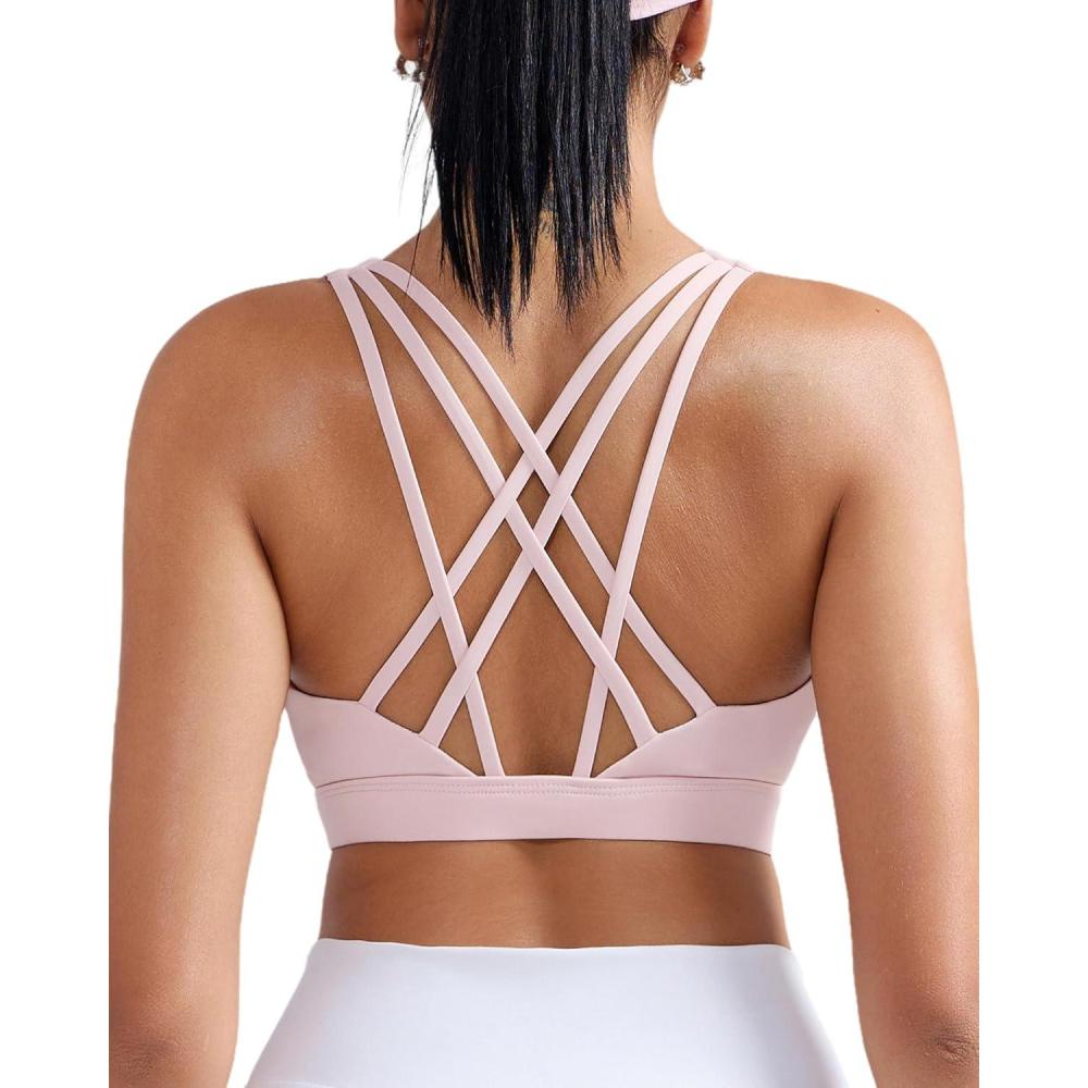 imageRUNNING GIRL Sports Bras for Women MediumHigh Impact Running Strappy Sports Bra with Removable PadsPink