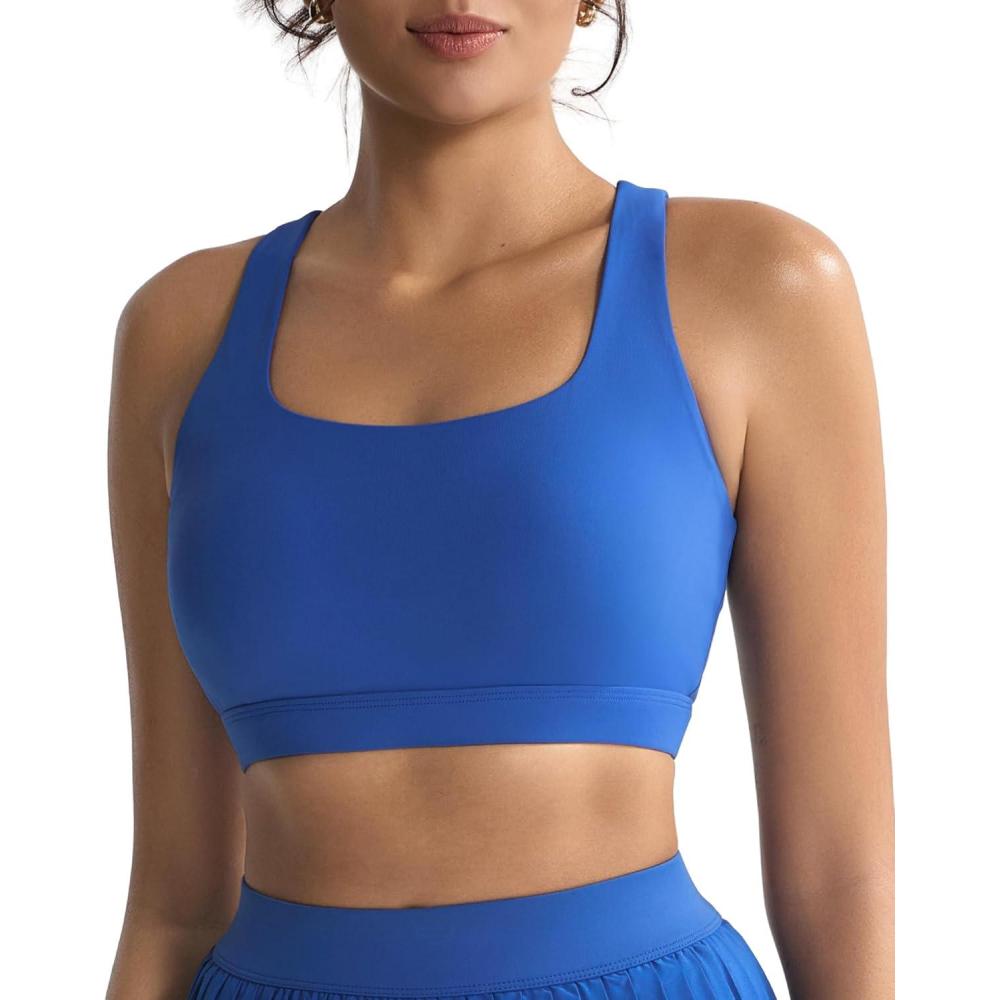 imageRUNNING GIRL Sports Bras for Women Molded Cup High Impact Sports Bra Workout Bras for Women High Support RacerbackBcerulean Blue