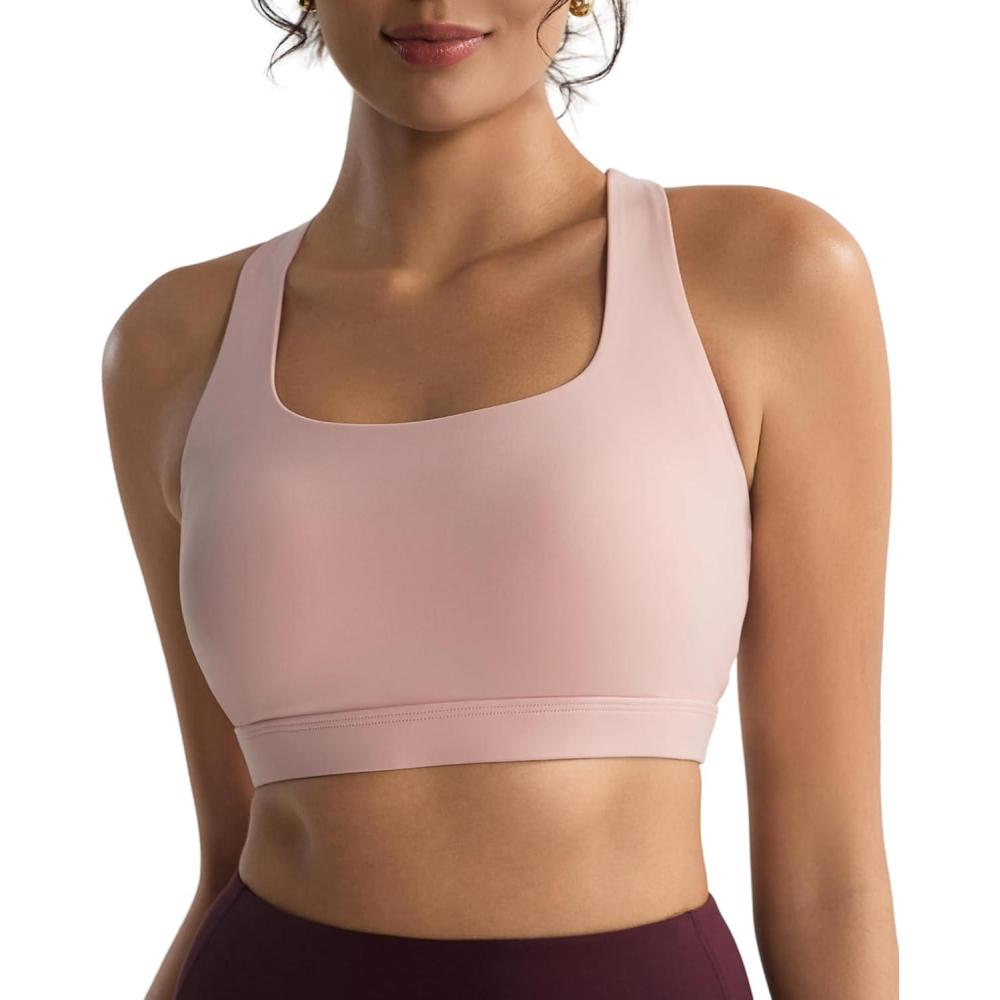 imageRUNNING GIRL Sports Bras for Women Molded Cup High Impact Sports Bra Workout Bras for Women High Support RacerbackBflush Pink