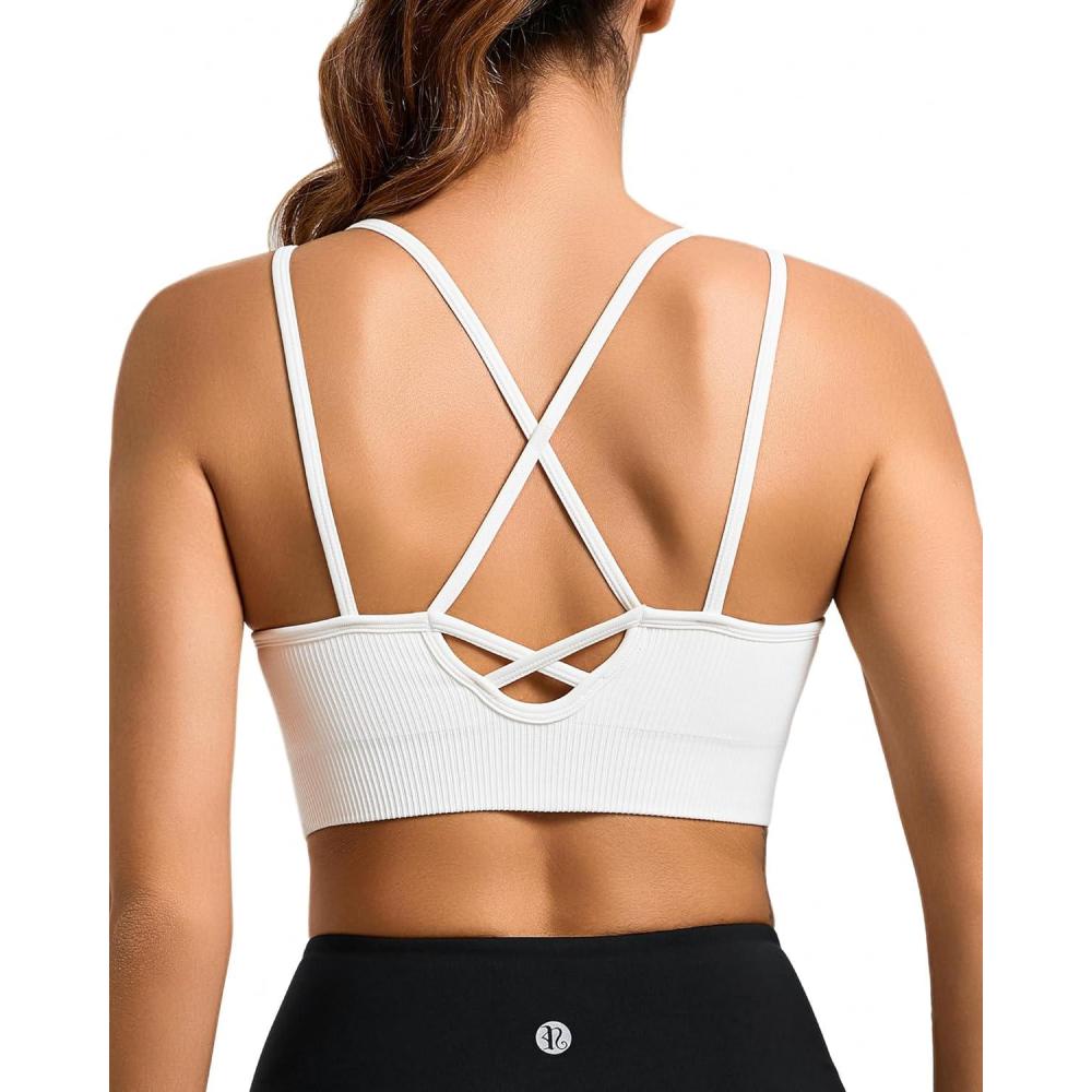 imageRUNNING GIRL Sports Bras for Women Pack Criss Cross Back Sexy Strappy Sports Bra Seamless Padded Yoga Bra with Removable Cups3040 White