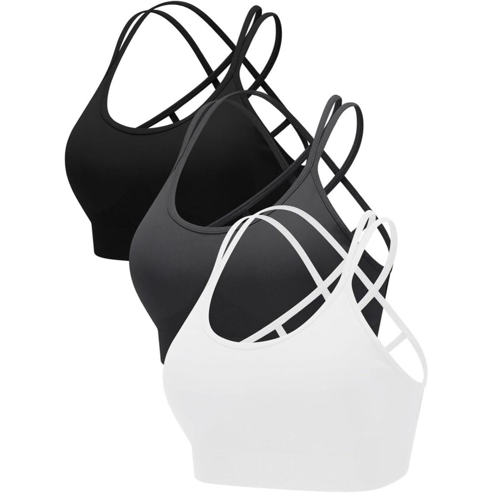 imageRUNNING GIRL Sports Bras for Women Pack Criss Cross Back Sexy Strappy Sports Bra Seamless Padded Yoga Bra with Removable Cups3pack BlackGreyWhite