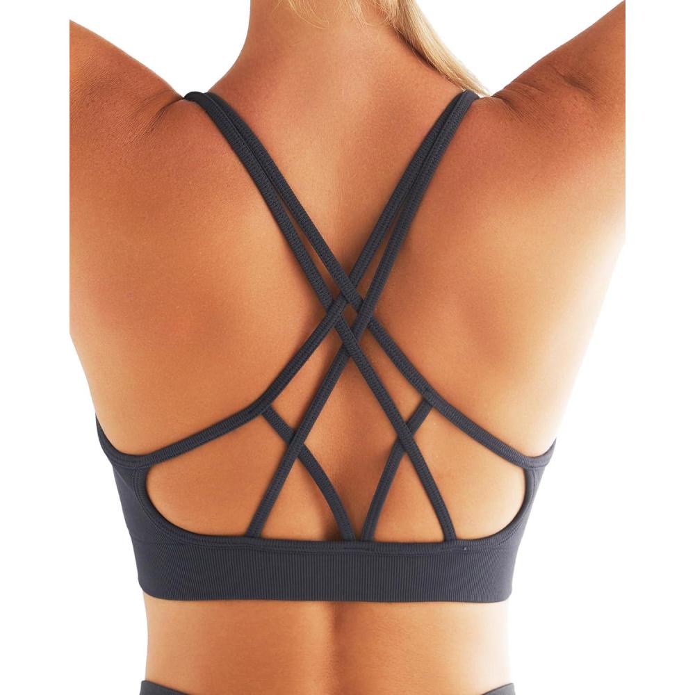 imageRUNNING GIRL Sports Bras for Women Pack Criss Cross Back Sexy Strappy Sports Bra Seamless Padded Yoga Bra with Removable CupsCharcoal Gray