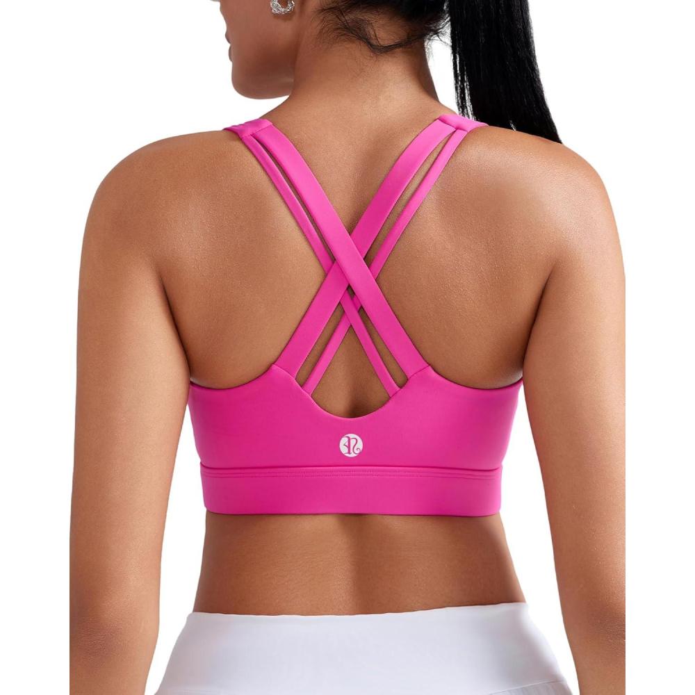 imageRUNNING GIRL Sports Bras for WomenCriss Cross Back Running Bra Molded Cup Sports Bras with Sewn in PadsHot Pink