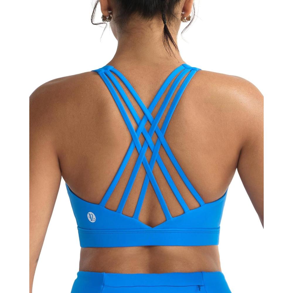 imageRUNNING GIRL Sports Bras for WomenHigh Impact Criss Cross Back Molded Cup Running Bra with Sewn in PadsSparkle Blue