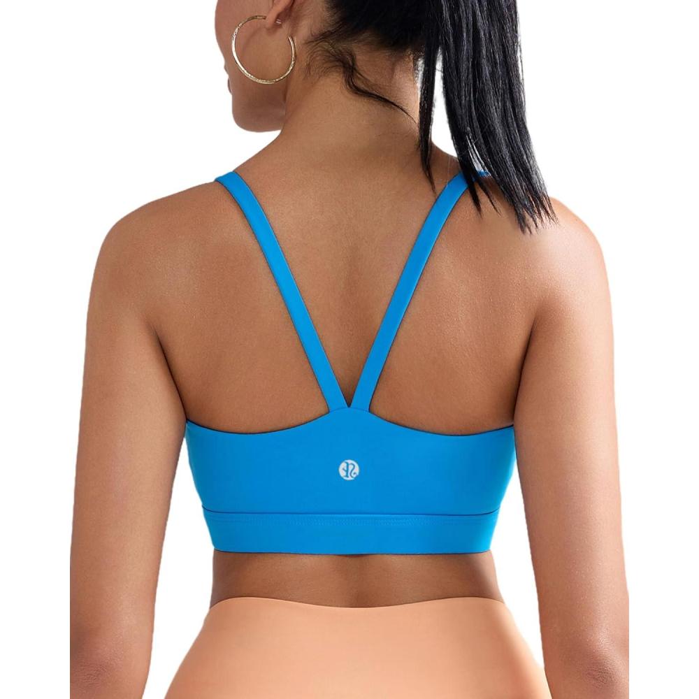 imageRUNNING GIRL Sports Bras for WomenLight Impact Molded Cup Strap Sports Bra with Sewn in PadsBest for AC CupFlow State Blue