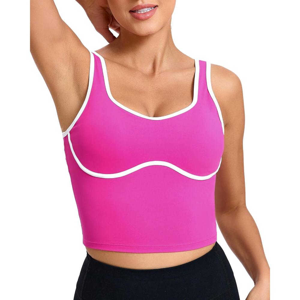 imageRUNNING GIRL Sports Bras for WomenLongline Workout Crop Tank Tops Padded with Built in Shelf Padded Sports BraHot Pink
