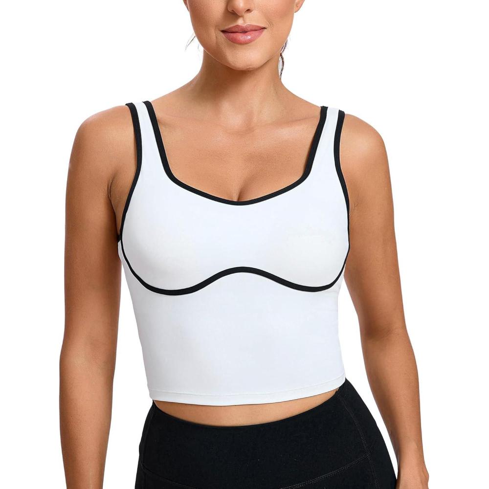 imageRUNNING GIRL Sports Bras for WomenLongline Workout Crop Tank Tops Padded with Built in Shelf Padded Sports BraWhite