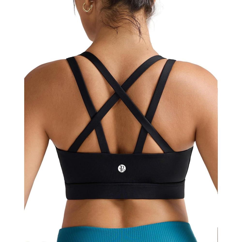 imageRUNNING GIRL Sports Bras for WomenMolded Cup Strappy Running High Support Sports Bras Workout Yoga BraBlack