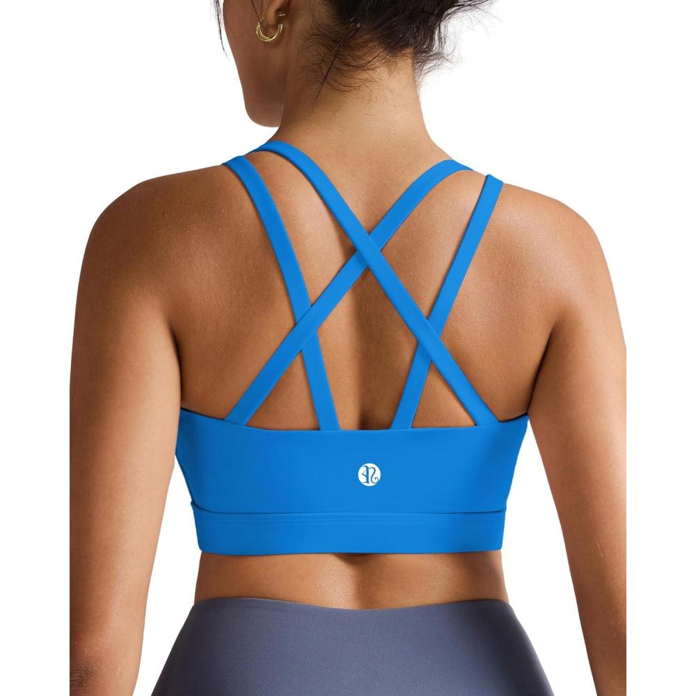 imageRUNNING GIRL Sports Bras for WomenMolded Cup Strappy Running High Support Sports Bras Workout Yoga BraBrilliant Blue