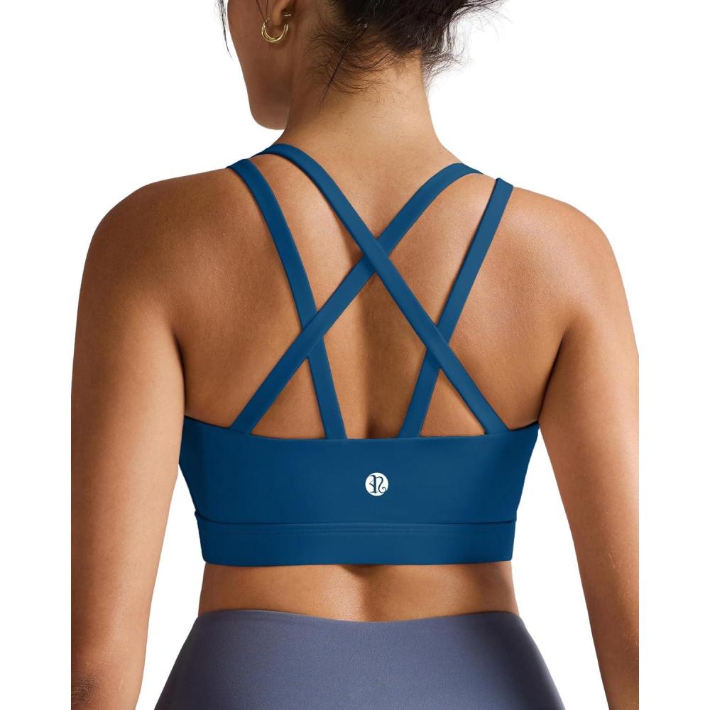 imageRUNNING GIRL Sports Bras for WomenMolded Cup Strappy Running High Support Sports Bras Workout Yoga BraDark Blue
