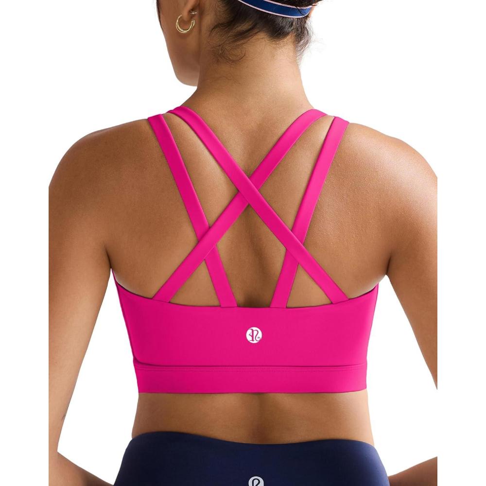 imageRUNNING GIRL Sports Bras for WomenMolded Cup Strappy Running High Support Sports Bras Workout Yoga BraHot Pink