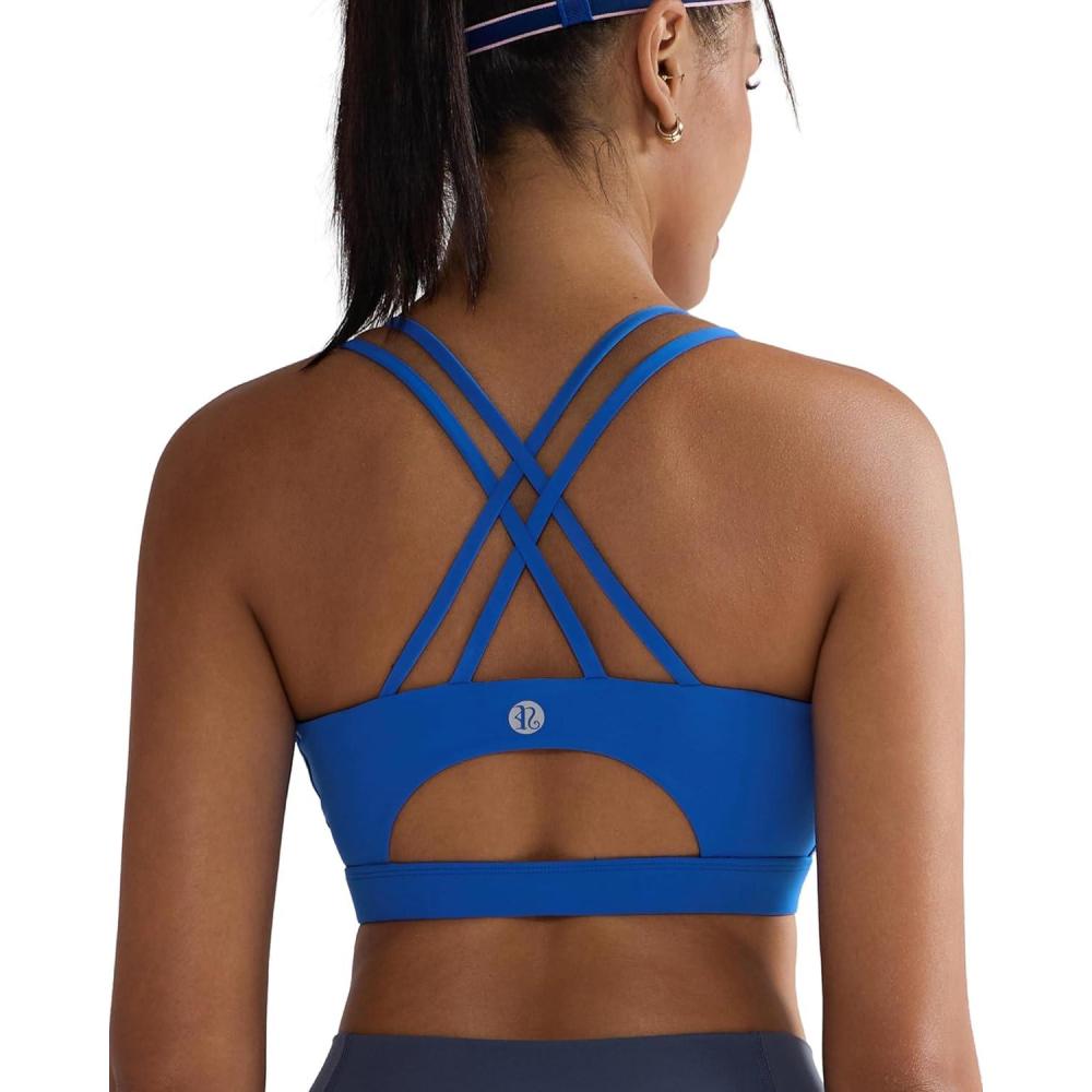 imageRUNNING GIRL Sports Bras for WomenPadded Sports Bra Tank Top Sexy Crisscross Back High Impact Longline Workout Yoga BraCerulean Blue