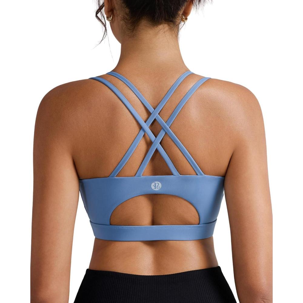 imageRUNNING GIRL Sports Bras for WomenPadded Sports Bra Tank Top Sexy Crisscross Back High Impact Longline Workout Yoga BraInk Blue